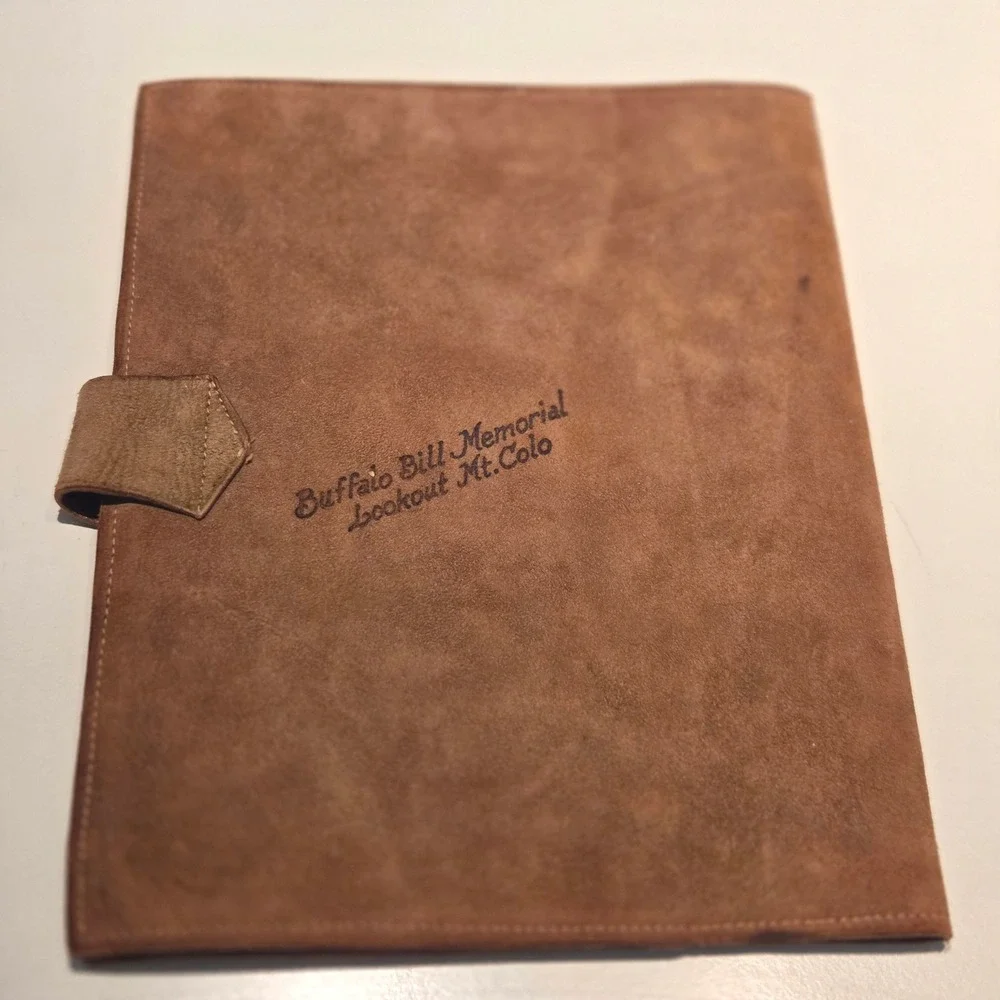 Vintage Suede Stationery Folio Buffalo‎ Bill Lookout Mt Colorado Artwork
